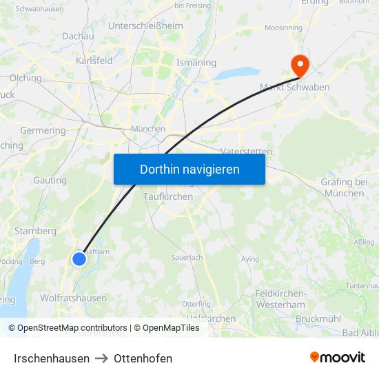 Irschenhausen to Ottenhofen map