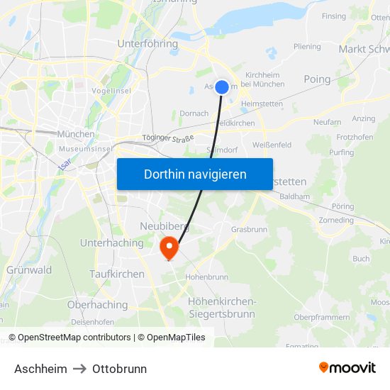 Aschheim to Ottobrunn map