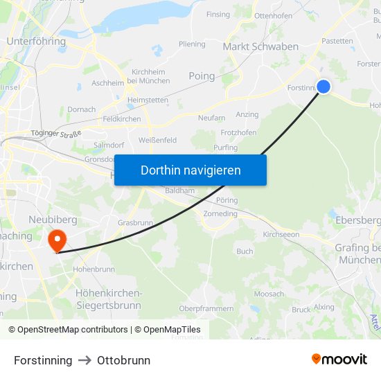 Forstinning to Ottobrunn map