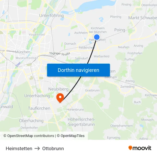 Heimstetten to Ottobrunn map