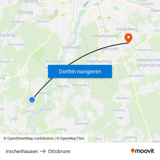 Irschenhausen to Ottobrunn map