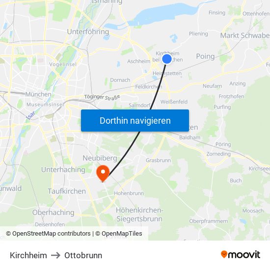 Kirchheim to Ottobrunn map