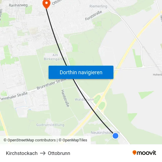 Kirchstockach to Ottobrunn map