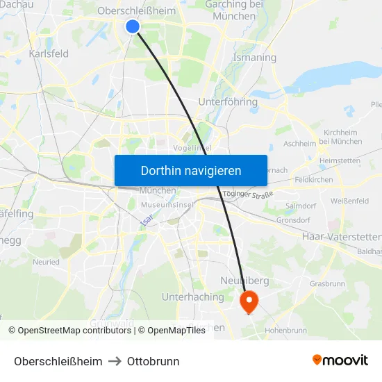 Oberschleißheim to Ottobrunn map
