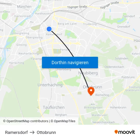 Ramersdorf to Ottobrunn map