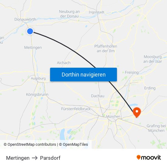 Mertingen to Parsdorf map