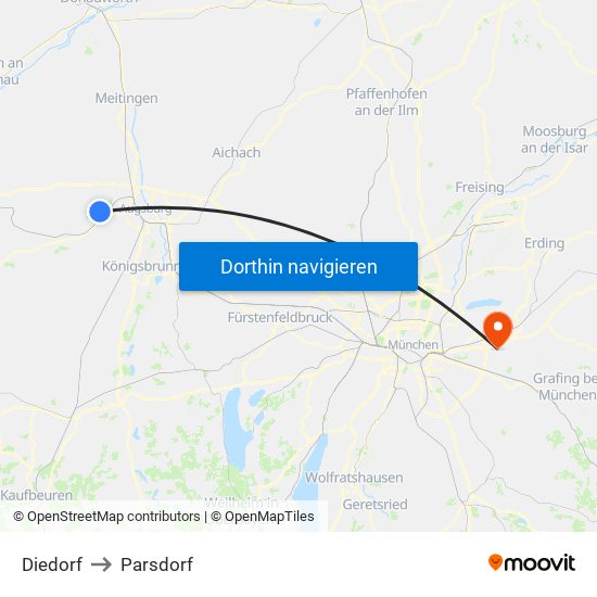 Diedorf to Parsdorf map