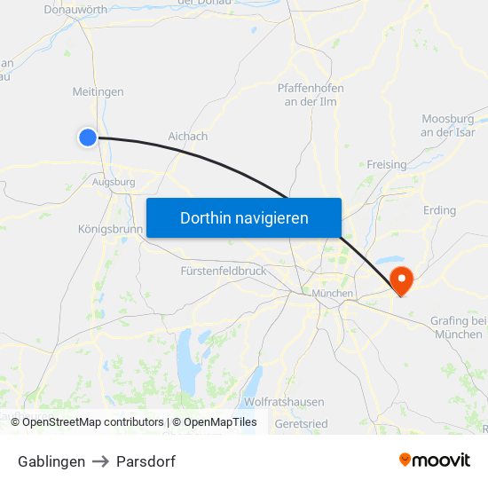 Gablingen to Parsdorf map