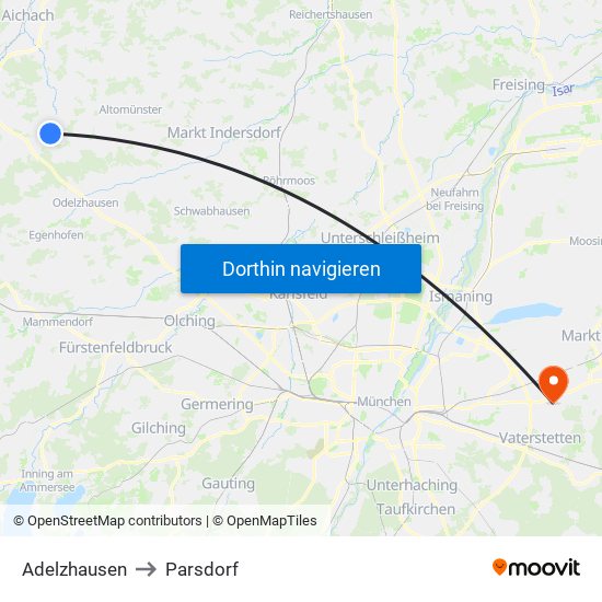 Adelzhausen to Parsdorf map