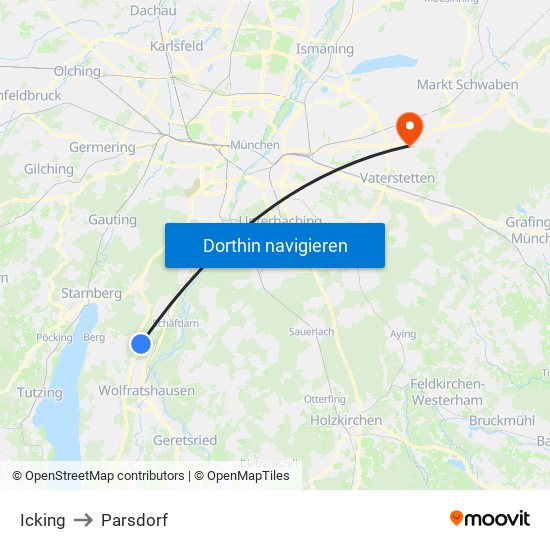 Icking to Parsdorf map