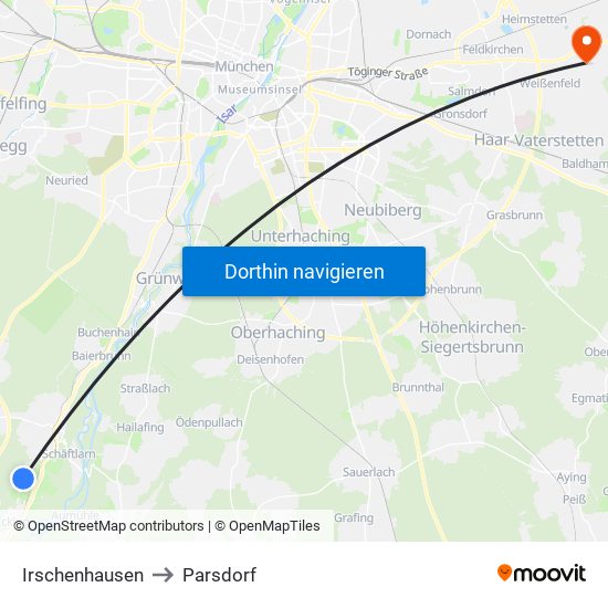 Irschenhausen to Parsdorf map