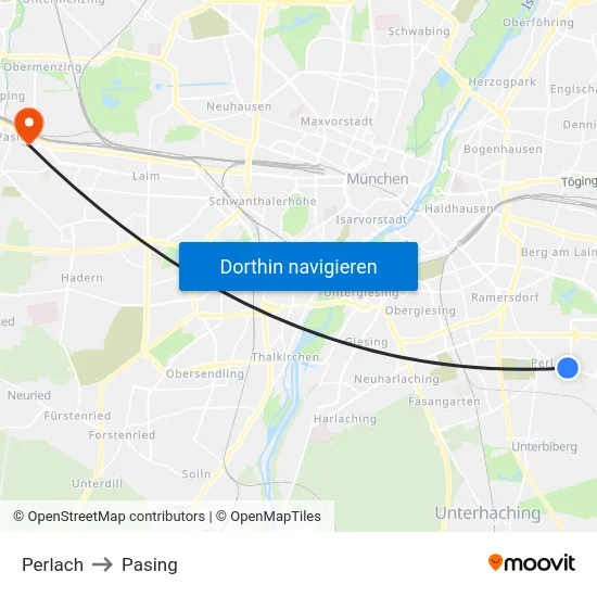 Perlach to Pasing map