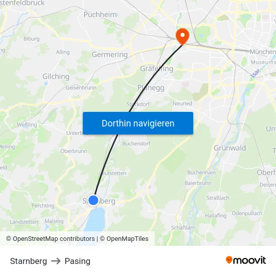 Starnberg to Pasing map