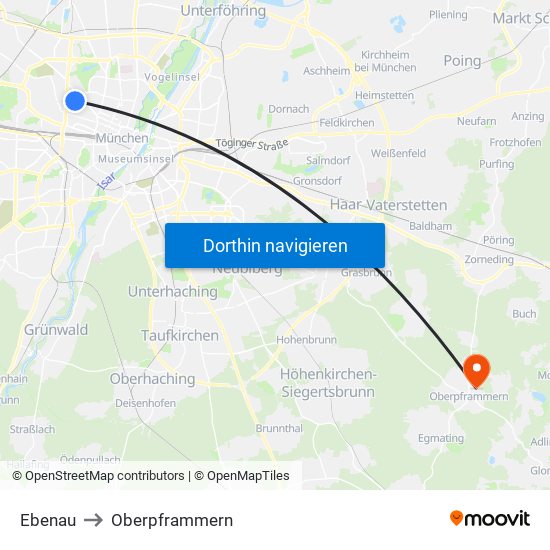 Ebenau to Oberpframmern map