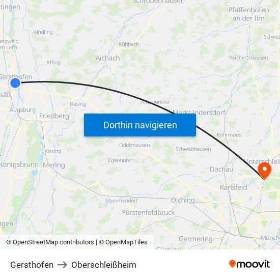 Gersthofen to Oberschleißheim map