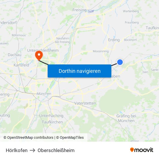 Hörlkofen to Oberschleißheim map