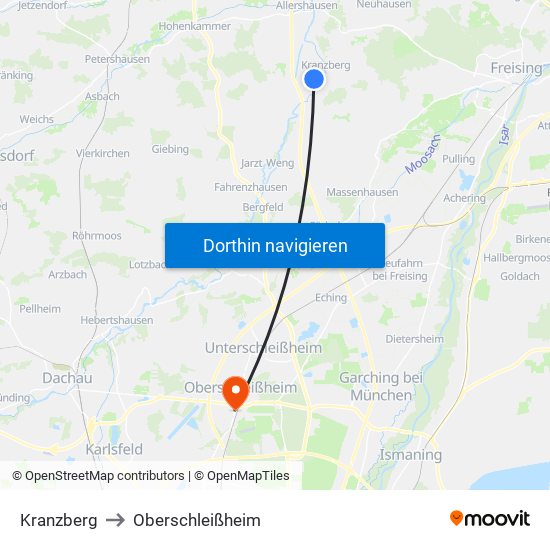 Kranzberg to Oberschleißheim map