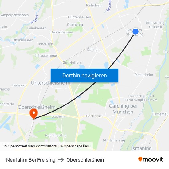 Neufahrn Bei Freising to Oberschleißheim map