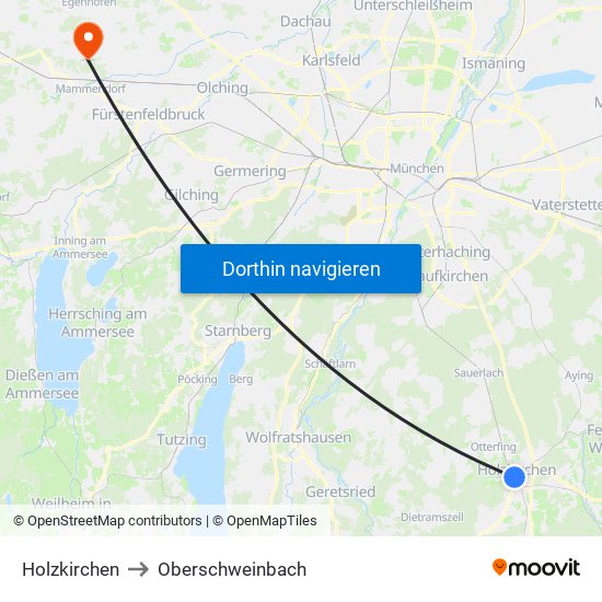 Holzkirchen to Oberschweinbach map