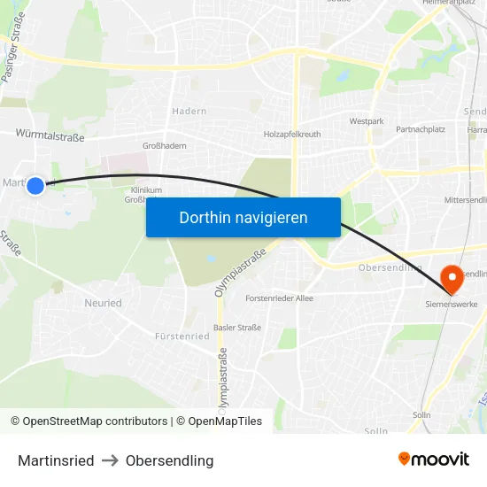 Martinsried to Obersendling map