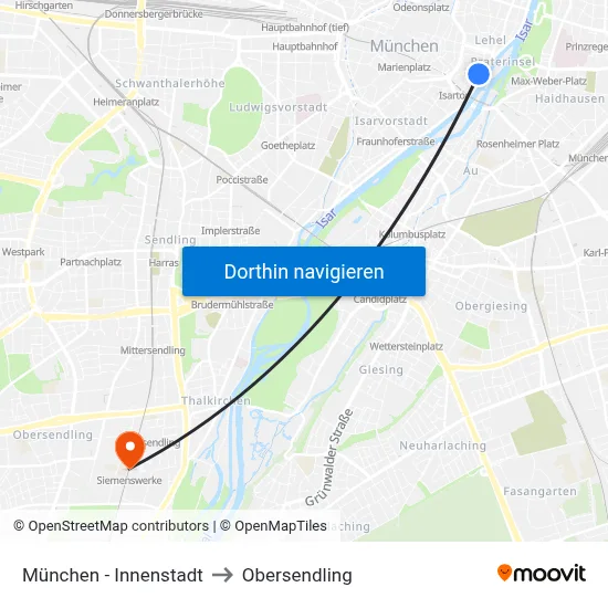 München - Innenstadt to Obersendling map