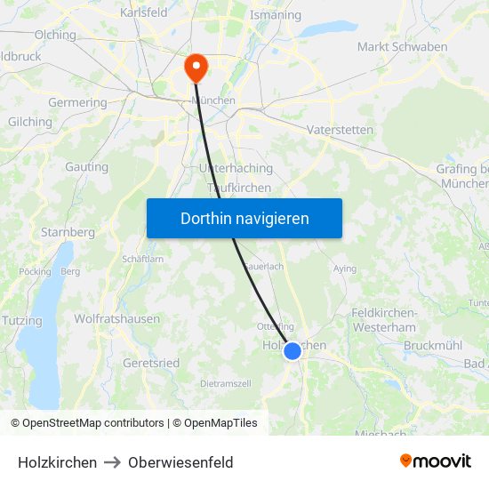 Holzkirchen to Oberwiesenfeld map