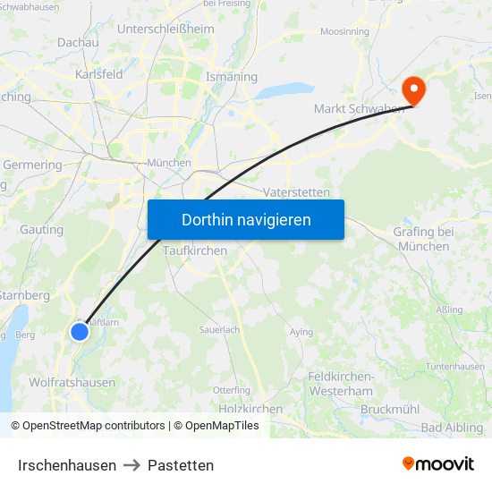 Irschenhausen to Pastetten map