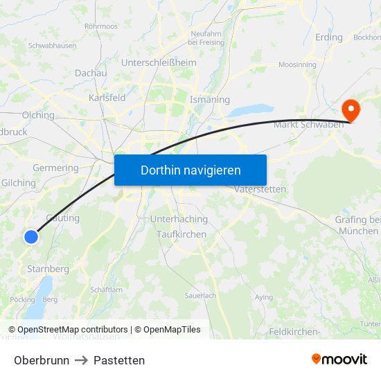 Oberbrunn to Pastetten map