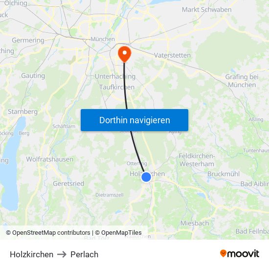 Holzkirchen to Perlach map