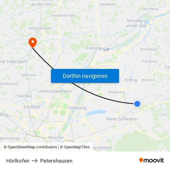 Hörlkofen to Petershausen map