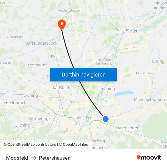 Moosfeld to Petershausen map