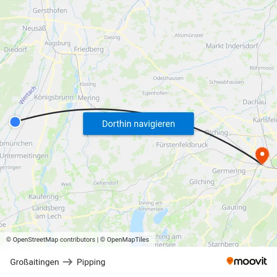 Großaitingen to Pipping map