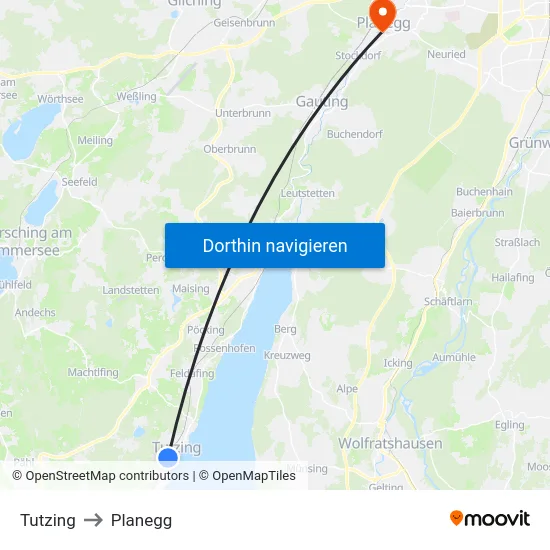 Tutzing to Planegg map