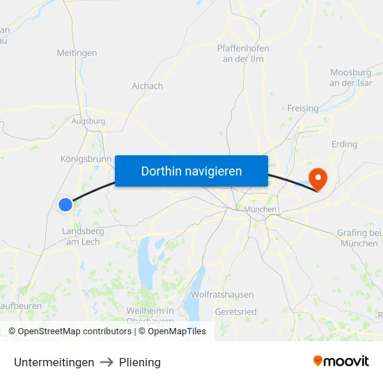 Untermeitingen to Pliening map