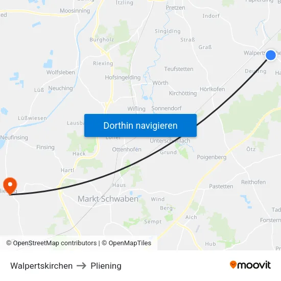 Walpertskirchen to Pliening map