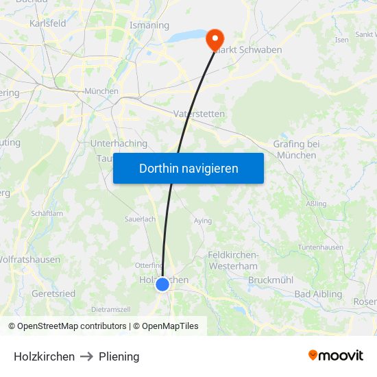 Holzkirchen to Pliening map