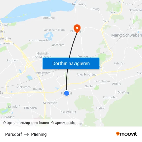 Parsdorf to Pliening map