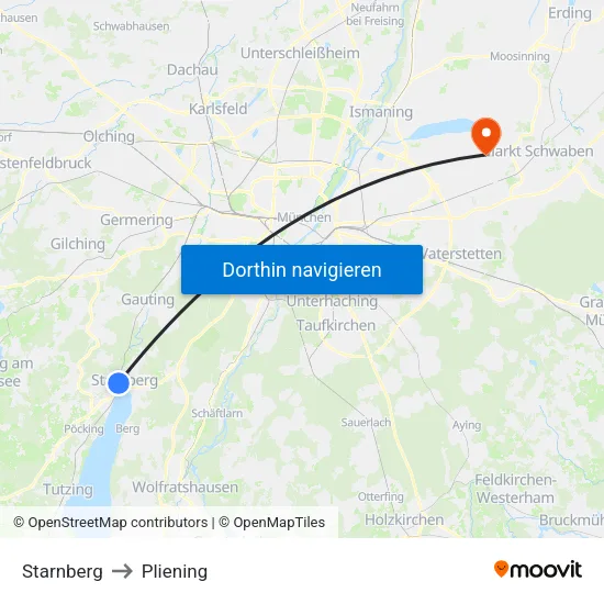 Starnberg to Pliening map