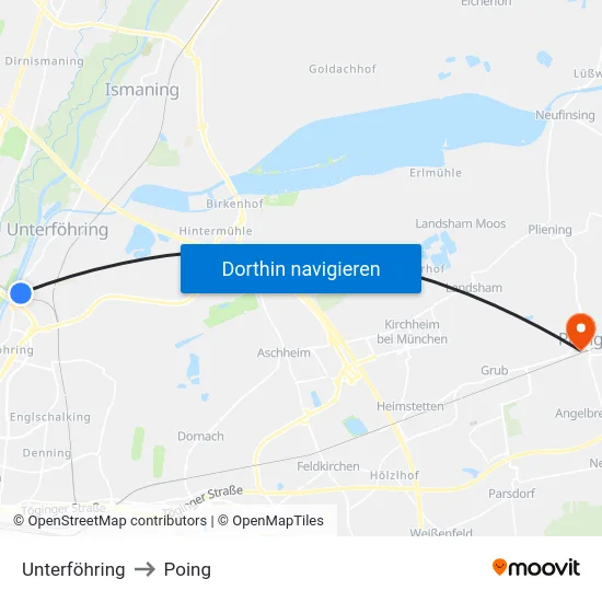 Unterföhring to Poing map