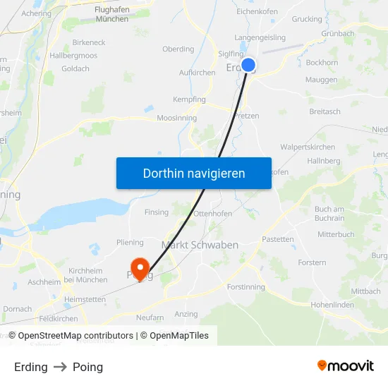 Erding to Poing map