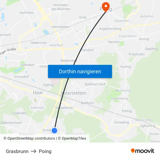 Grasbrunn to Poing map