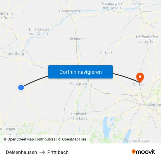 Deisenhausen to Prittlbach map