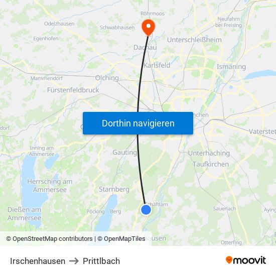 Irschenhausen to Prittlbach map