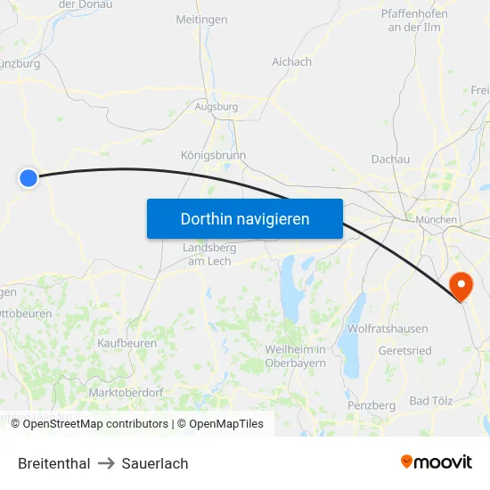 Breitenthal to Sauerlach map