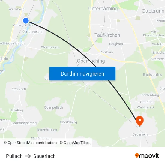 Pullach to Sauerlach map