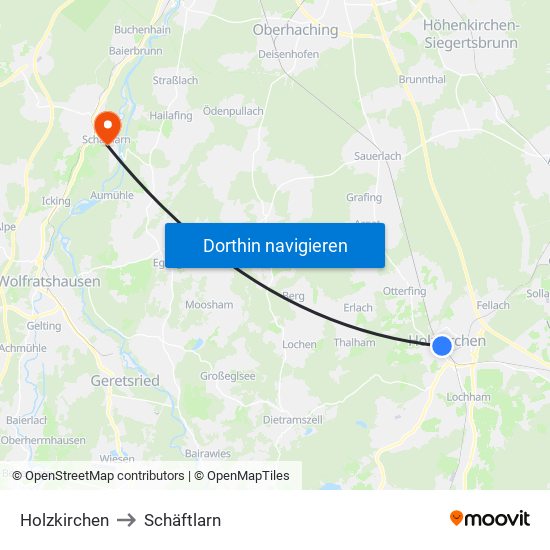 Holzkirchen to Schäftlarn map