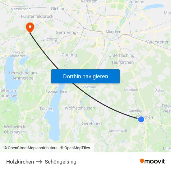 Holzkirchen to Schöngeising map
