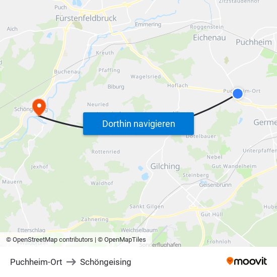 Puchheim-Ort to Schöngeising map