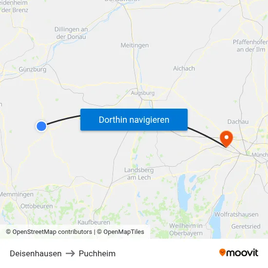 Deisenhausen to Puchheim map