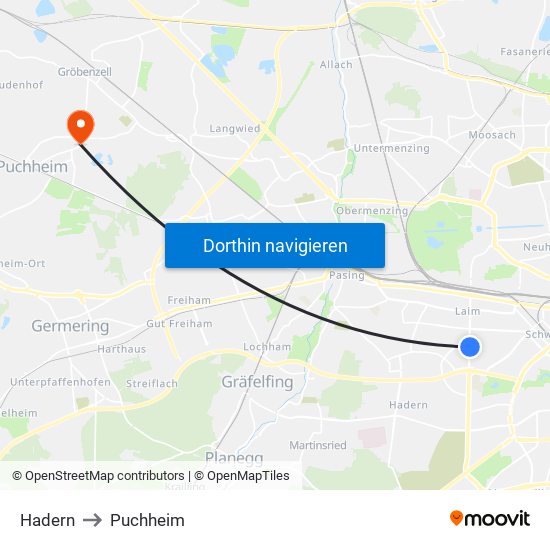 Hadern to Puchheim map